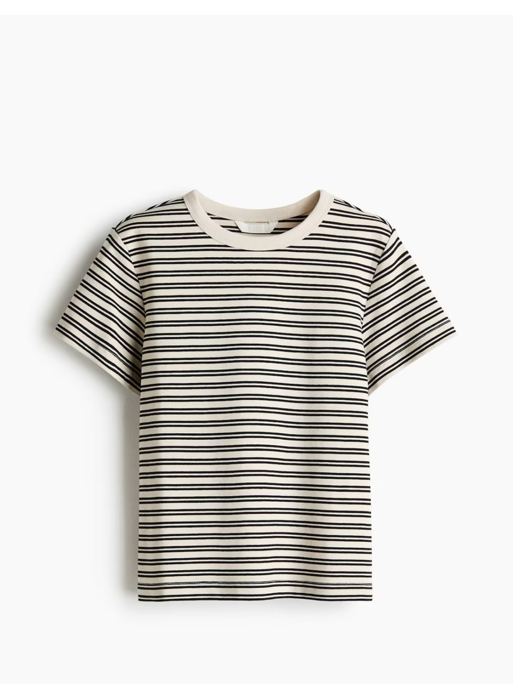 H&M Cream and Black Striped Short Sleeve Tee